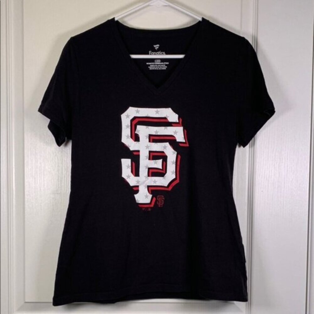Fanatics San Francisco Giants Baseball V-Neck Black Shirt Size Large EUC #2783